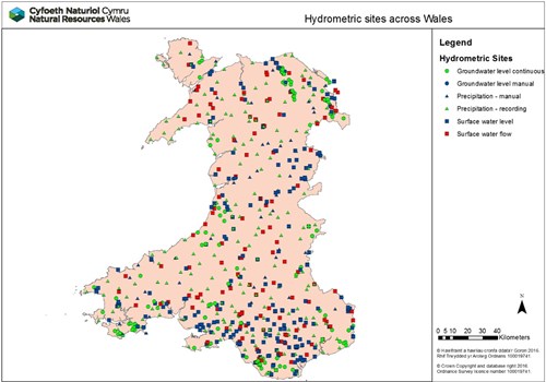 Safleoedd hydrometreg ledled Cymru